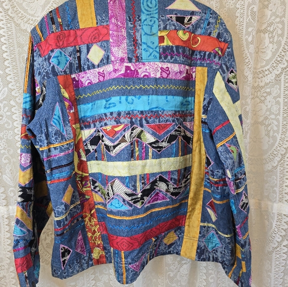 Chico's Colorful Jacket, Mixed Media Jaxket, Womens Vintage Jacket - Picture 5 of 6